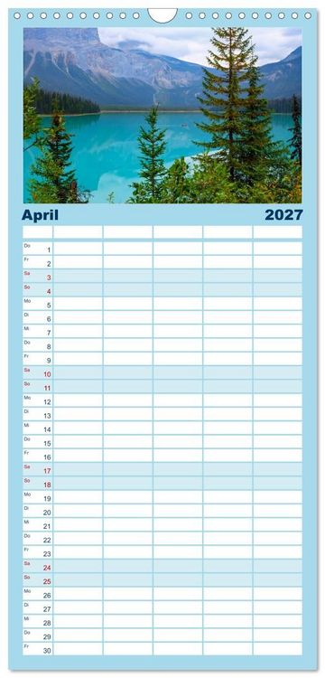 Produktbild: Familienplaner 2027 - Kanadas Rocky Mountains: Zwischen Gipfeln & glasklaren Seen mit 5 Spalten (Wandkalender, 21 x 45 cm) CALVENDO