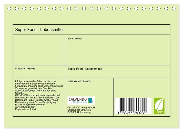 Produktbild: Super Food - Lebensmittel (Tischkalender 2026 DIN A5 quer), CALVENDO Monatskalender