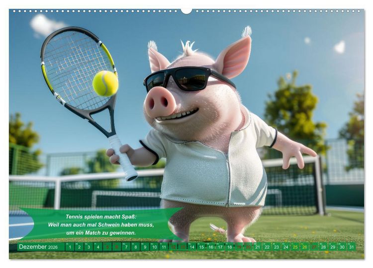Produktbild: Der tierisch lustige Tennis-Kalender (hochwertiger Premium Wandkalender 2026 DIN A2 quer), Kunstdruck in Hochglanz