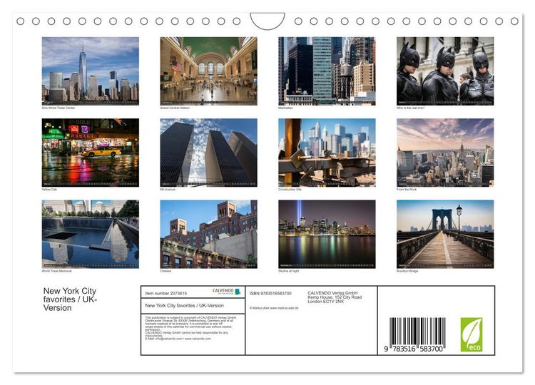 Produktbild: New York City favorites / UK-Version (Wall Calendar 2026 DIN A4 landscape), CALVENDO 12 Month Wall Calendar