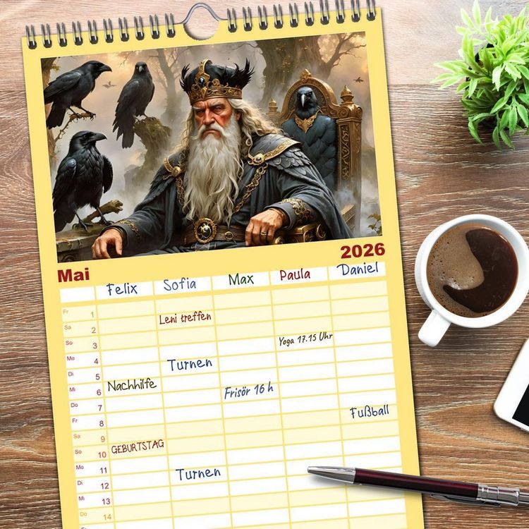 Produktbild: Familienplaner 2026 - Unsterbliche Mythen des Nordens mit 5 Spalten (Wandkalender, 21 x 45 cm) CALVENDO