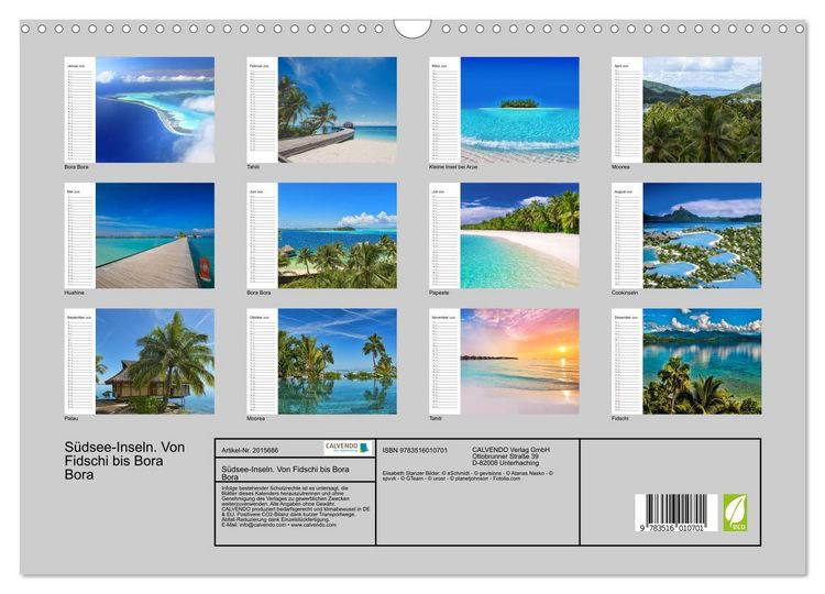 Produktbild: S&uuml;dsee-Inseln. Von Fidschi bis Bora Bora (Wandkalender 2026 DIN A3 quer), CALVENDO Monatskalender