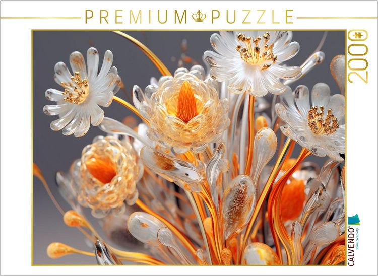 Produktbild: CALVENDO Puzzle Elegantes Bl&uuml;tengesteck wie aus Glas in orange und gold | 2000 Teile Lege-Gr&ouml;&szlig;e 90x67cm Foto-Puzzle f&uuml;r gl&uuml;ckliche Stunden