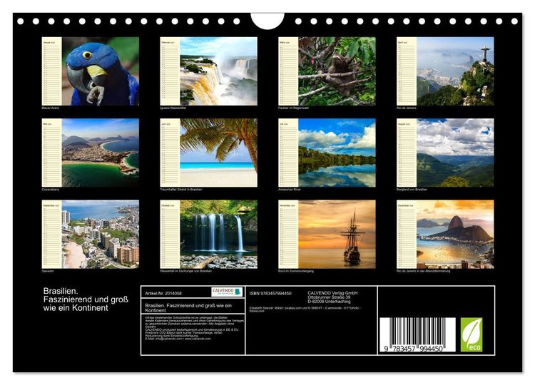 Produktbild: Brasilien. Faszinierend und gro&szlig; wie ein Kontinent (Wandkalender 2026 DIN A4 quer), CALVENDO Monatskalender