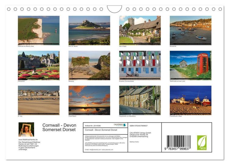 Produktbild: Cornwall - Devon Somerset Dorset (Wandkalender 2026 DIN A4 quer), CALVENDO Monatskalender
