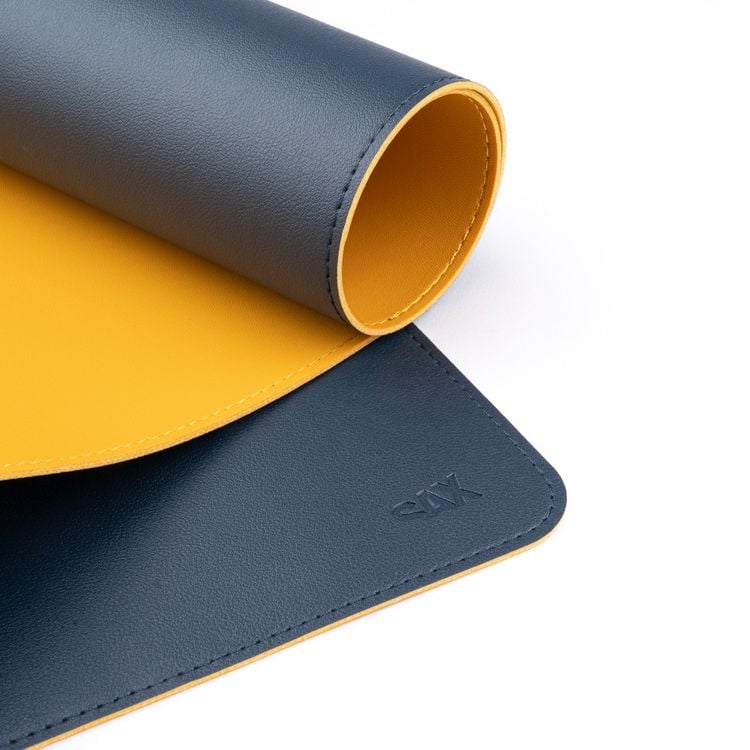 Produktbild: SAX Schreibtischunterlage PU Leder, blau/gelb