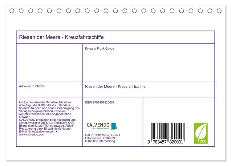 Produktbild: Riesen der Meere - Kreuzfahrtschiffe (Tischkalender 2026 DIN A5 quer), CALVENDO Monatskalender