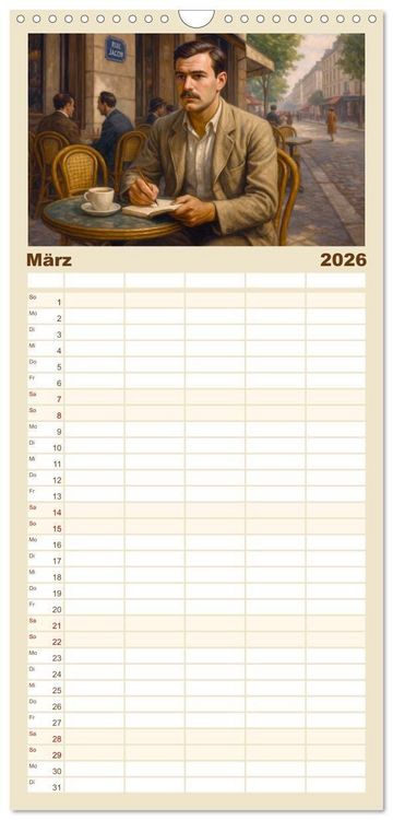 Produktbild: Familienplaner 2026 - Ernest Hemingway mit 5 Spalten (Wandkalender, 21 x 45 cm) CALVENDO