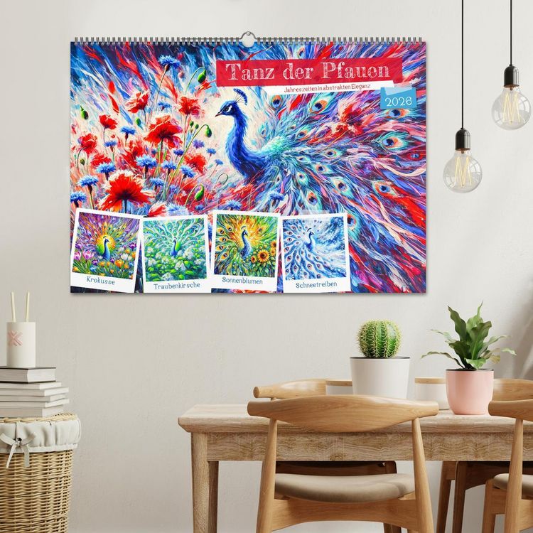 Produktbild: Tanz der Pfauen - Jahreszeiten in abstrakter Eleganz (Wandkalender 2026 DIN A2 quer), CALVENDO Monatskalender