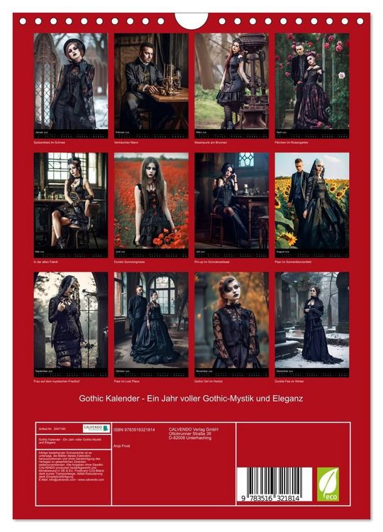 Produktbild: Gothic Kalender - Ein Jahr voller Gothic-Mystik und Eleganz (Wandkalender 2026 DIN A4 hoch), CALVENDO Monatskalender