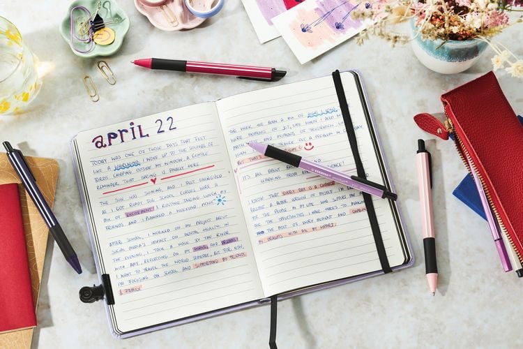 Produktbild: STABILO Druck-Kugelschreiber pointball NatureCOLORS Wildflower Edition 4er Set, burgunderrot, preu&szlig;ischblau, grauviolett, rouge