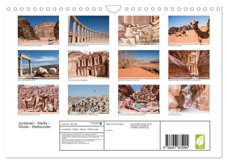 Produktbild: Jordanien - Wadis - W&uuml;ste - Weltwunder (Wandkalender 2026 DIN A4 quer), CALVENDO Monatskalender