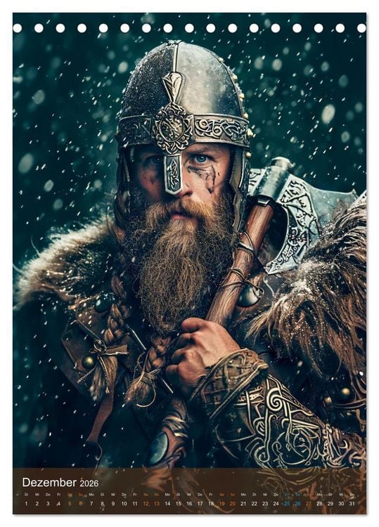 Produktbild: Wikinger - Fantasie Nordm&auml;nner mit Tattoo, Axt und Schwert (Tischkalender 2026 DIN A5 hoch), CALVENDO Monatskalender