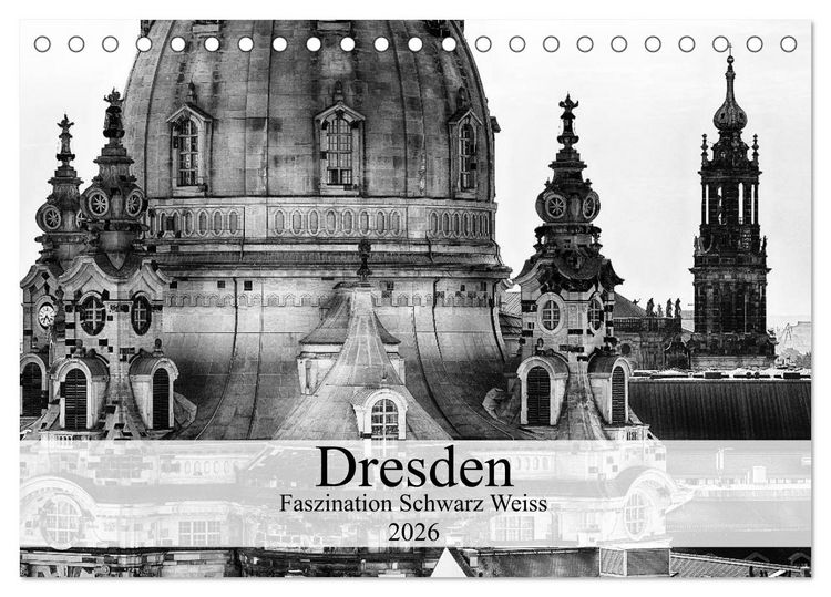 Produktbild: Dresden Faszination Schwarz Weiss (Tischkalender 2026 DIN A5 quer), CALVENDO Monatskalender