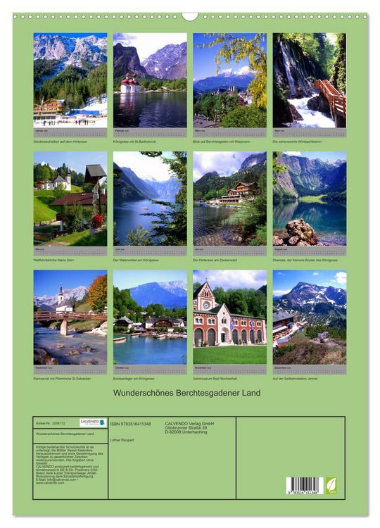 Produktbild: Wundersch&ouml;nes Berchtesgadener Land (Wandkalender 2026 DIN A2 hoch), CALVENDO Monatskalender