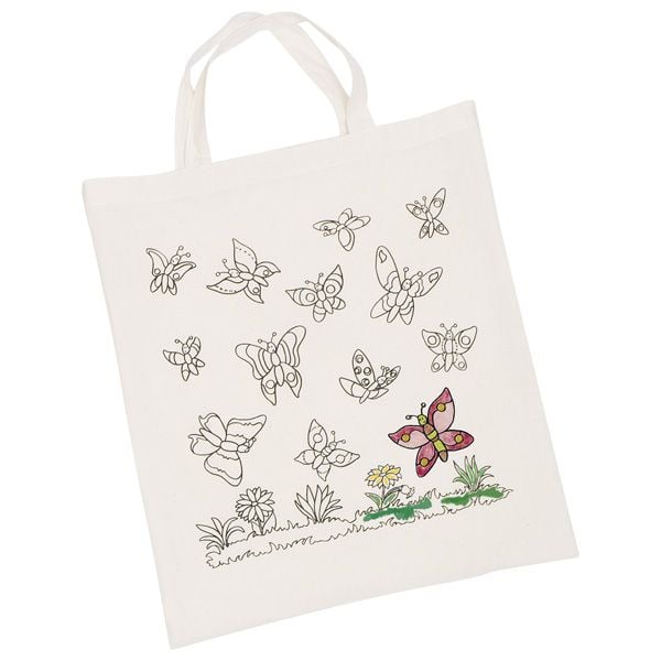 Produktbild: Goki 58987 - Baumwollbeutel Schmetterlinge, 38x42cm, kreativ bemalen, 1 St&uuml;ck