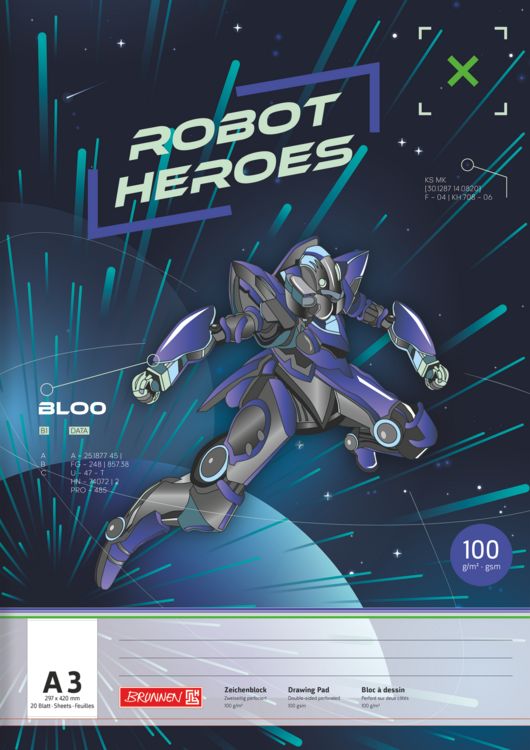 Produktbild: Brunnen Zeichenblock A3 20 Blatt Robot Hero