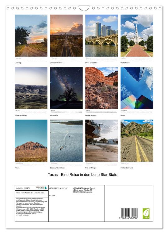 Produktbild: Texas - Eine Reise in den Lone Star State. (Wandkalender 2026 DIN A3 hoch), CALVENDO Monatskalender