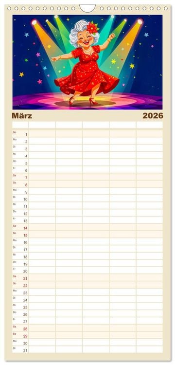 Produktbild: Familienplaner 2026 - Oma rockt den Ruhestand - Lustiger Frauenkalender mit Humor mit 5 Spalten (Wandkalender, 21 x 45 cm) CALVENDO