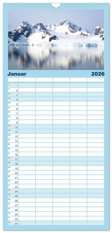 Produktbild: Familienplaner 2026 - Arktis und Antarktis - Eisig durch das Jahr mit 5 Spalten (Wandkalender, 21 x 45 cm) CALVENDO