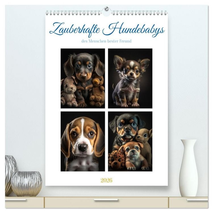 Produktbild: Zauberhafte Hundebabys (hochwertiger Premium Wandkalender 2026 DIN A2 hoch), Kunstdruck in Hochglanz