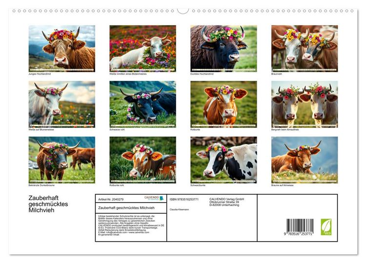 Produktbild: Zauberhaft geschm&uuml;cktes Milchvieh (hochwertiger Premium Wandkalender 2026 DIN A2 quer), Kunstdruck in Hochglanz