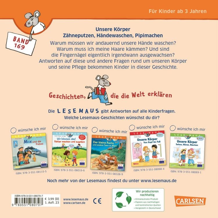Produktbild: LESEMAUS 169: Unsere K&ouml;rper &ndash; Z&auml;hneputzen, H&auml;ndewaschen, Pipimachen