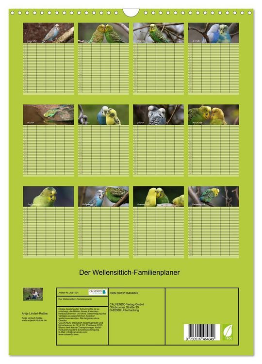 Produktbild: Der Wellensittich-Familienplaner (Wandkalender 2026 DIN A3 hoch), CALVENDO Monatskalender
