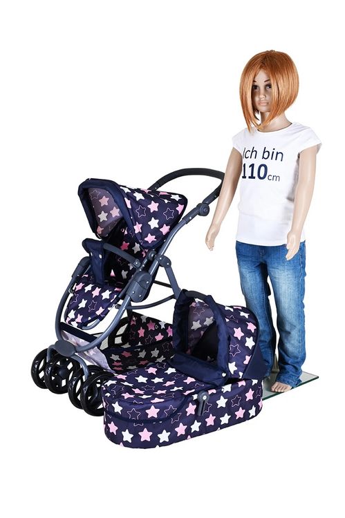 Produktbild: Knorrtoys 90743 - Kombi-Puppenwagen Coco Star Blue Pink, mit Zubeh&ouml;r, umbaubar, Schieberh&ouml;he: 45-80cm