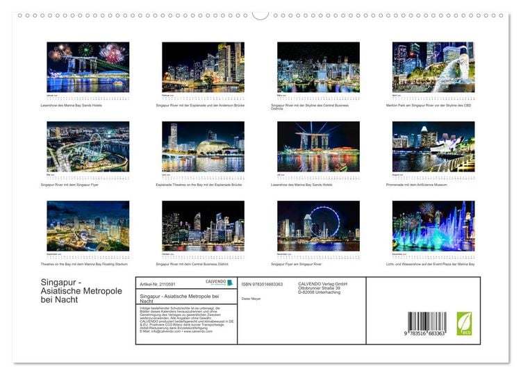 Produktbild: Singapur - Asiatische Metropole bei Nacht (hochwertiger Premium Wandkalender 2026 DIN A2 quer), Kunstdruck in Hochglanz