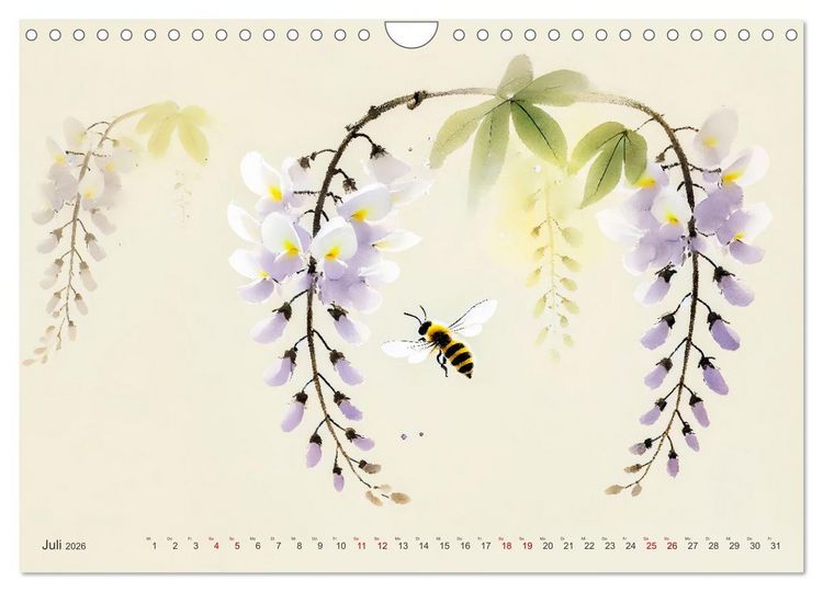 Produktbild: Zen der Natur - Pflanzen und Insekten im Stile der Tuschmalerei (Wandkalender 2026 DIN A4 quer), CALVENDO Monatskalender