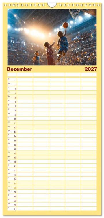 Produktbild: Familienplaner 2027 - Basketball - Kids in Action mit 5 Spalten (Wandkalender, 21 x 45 cm) CALVENDO