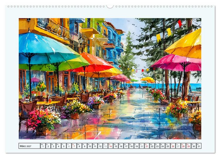 Produktbild: Bulgarien. K&uuml;nstlerische Aquarelle zwischen Altstadt und Meer (hochwertiger Premium Wandkalender 2027 DIN A2 quer), Kunstdruck in Hochglanz