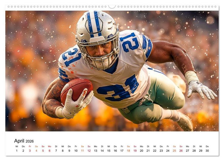Produktbild: American Football - Touchdown durchs Jahr (hochwertiger Premium Wandkalender 2026 DIN A2 quer), Kunstdruck in Hochglanz
