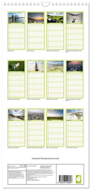 Produktbild: Familienplaner 2026 - Ameland Wundersch&ouml;ne Insel mit 5 Spalten (Wandkalender, 21 x 45 cm) CALVENDO