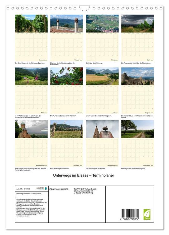 Produktbild: Unterwegs im Elsass &ndash; Terminplaner (Wandkalender 2026 DIN A3 hoch), CALVENDO Monatskalender