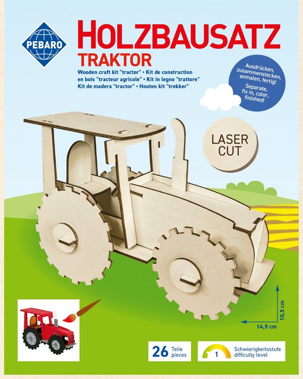 Produktbild: PEBARO 851/1L - Holzbausatz Traktor, Laser cut Bastelset