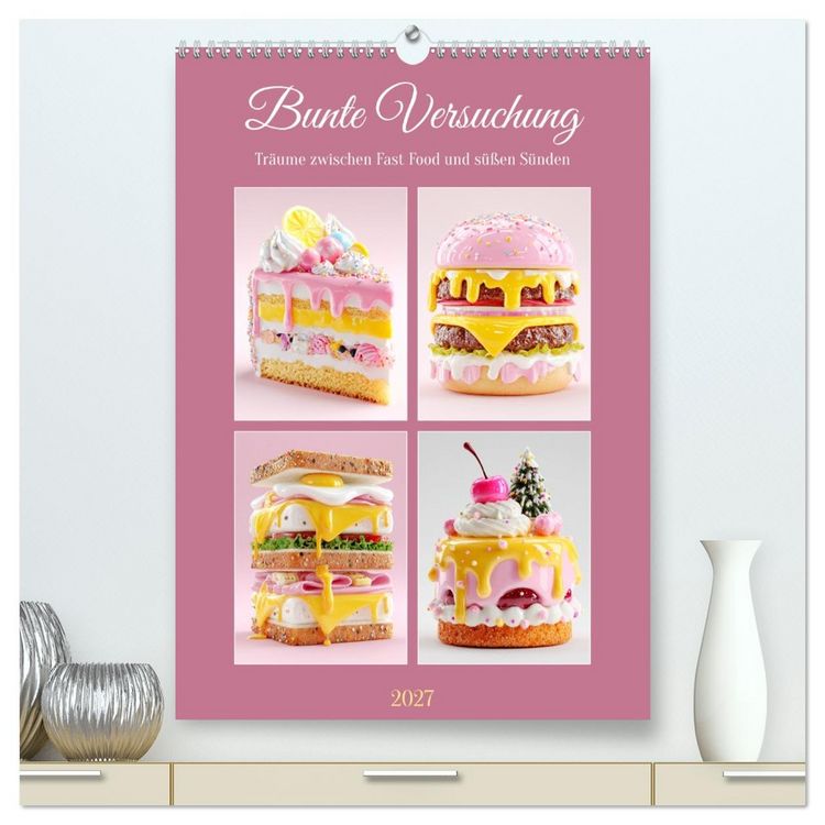 Produktbild: Bunte Versuchung. Tr&auml;ume zwischen Fast Food und s&uuml;&szlig;en S&uuml;nden (hochwertiger Premium Wandkalender 2027 DIN A2 hoch), Kunstdruck in Hochglanz