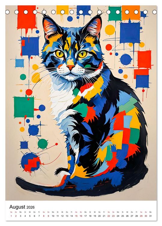 Produktbild: Pop-Art Katzen - Moderne, verr&uuml;ckte Katzenportr&auml;ts (Tischkalender 2026 DIN A5 hoch), CALVENDO Monatskalender