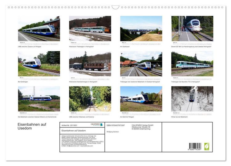 Produktbild: Eisenbahnen auf Usedom (Wandkalender 2026 DIN A2 quer), CALVENDO Monatskalender