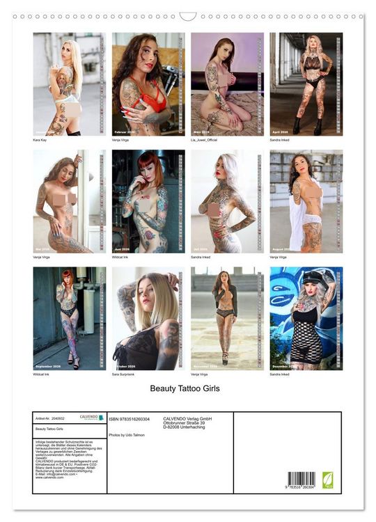 Produktbild: Beauty Tattoo Girls (Wandkalender 2026 DIN A2 hoch), CALVENDO Monatskalender