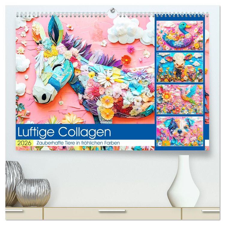 Produktbild: Luftige Collagen. Zauberhafte Tiere in fr&ouml;hlichen Farben (hochwertiger Premium Wandkalender 2026 DIN A2 quer), Kunstdruck in Hochglanz