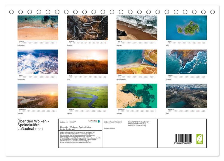 Produktbild: &Uuml;ber den Wolken - Spektakul&auml;re Luftaufnahmen (Tischkalender 2026 DIN A5 quer), CALVENDO Monatskalender
