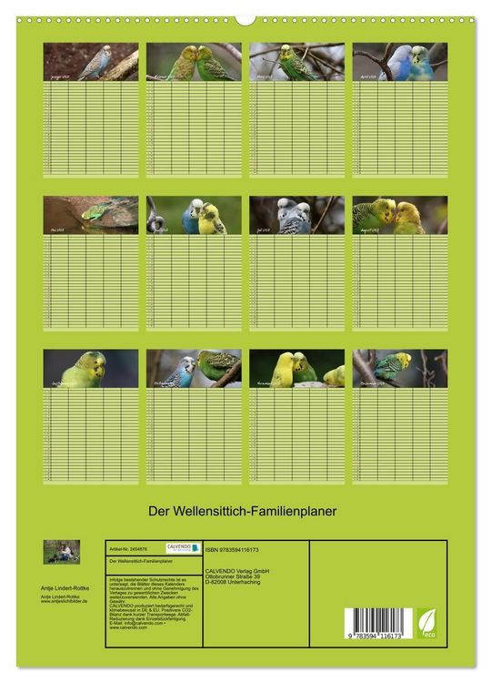Produktbild: Der Wellensittich-Familienplaner (hochwertiger Premium Wandkalender 2027 DIN A2 hoch), Kunstdruck in Hochglanz