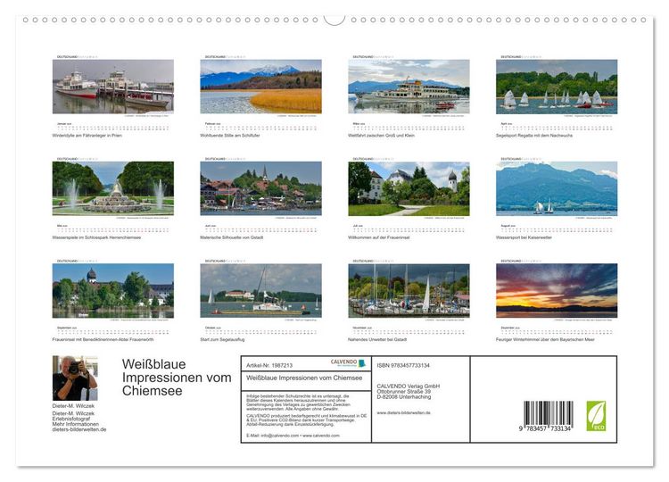 Produktbild: Wei&szlig;blaue Impressionen vom Chiemsee (hochwertiger Premium Wandkalender 2026 DIN A2 quer), Kunstdruck in Hochglanz