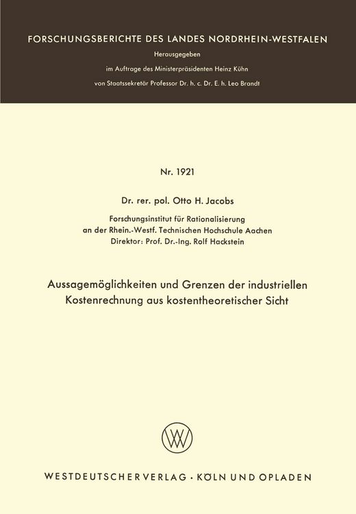 Produktbild: Aussagem&ouml;glichkeiten und Grenzen der industriellen Kostenrechnung aus kostentheoretischer Sicht