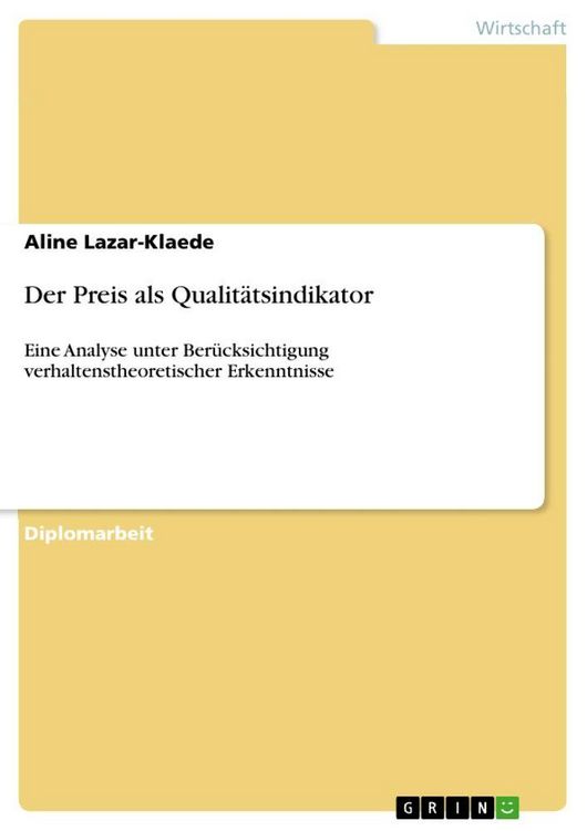 Produktbild: Der Preis als Qualit&auml;tsindikator