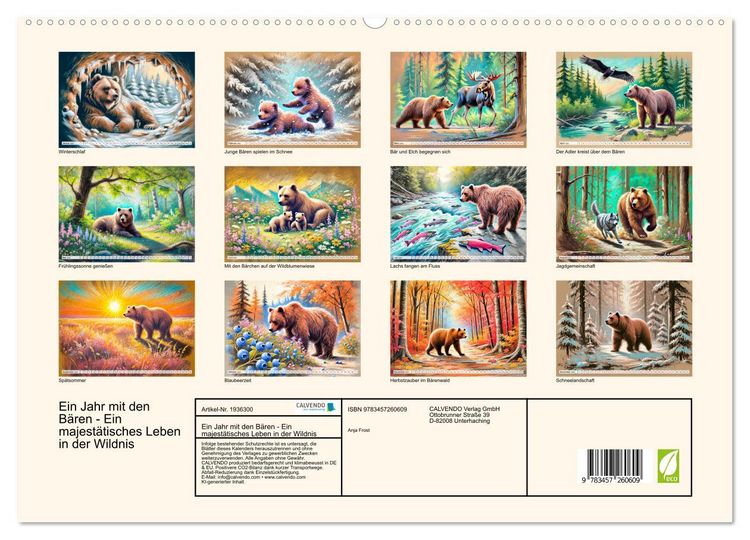 Produktbild: Ein Jahr mit den B&auml;ren - Ein majest&auml;tisches Leben in der Wildnis (hochwertiger Premium Wandkalender 2026 DIN A2 quer), Kunstdruck in Hochglanz
