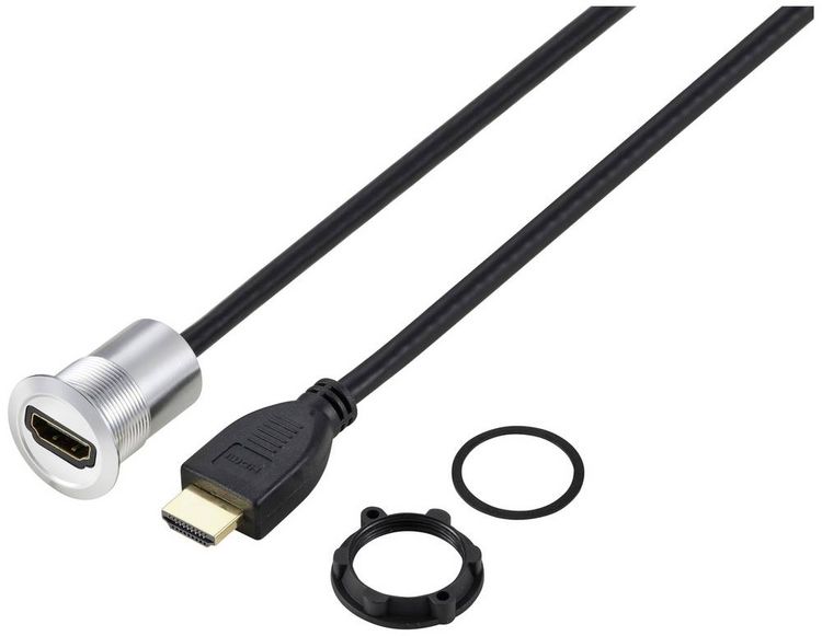Produktbild: TRU COMPONENTS TC-11980456 HDMI Panel-Adapter Buchse HDMI-Buchse - HDMI-Stecker Silber Polzahl: 1 Kabell&auml;nge: 90 cm Inhalt: 1 St.