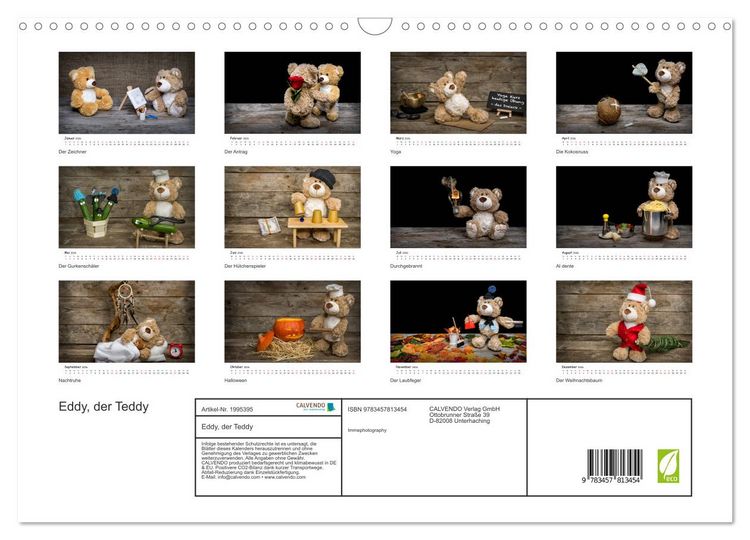 Produktbild: Eddy, der Teddy (Wandkalender 2026 DIN A3 quer), CALVENDO Monatskalender